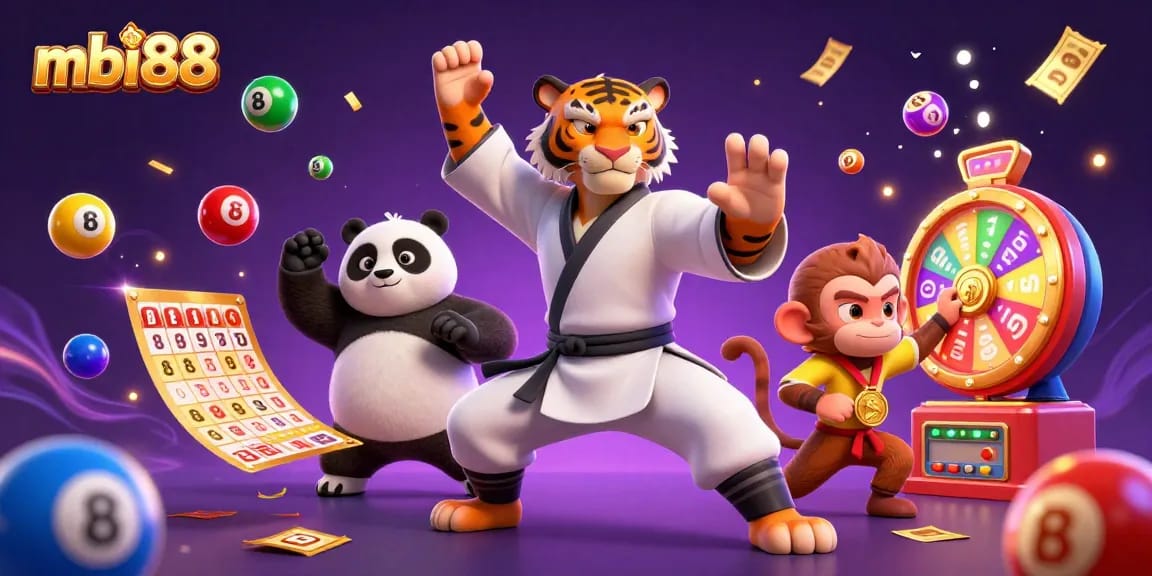 Experience thrilling moments with mbi88 as a kung fu tiger and panda disciple celebrate their wins.
