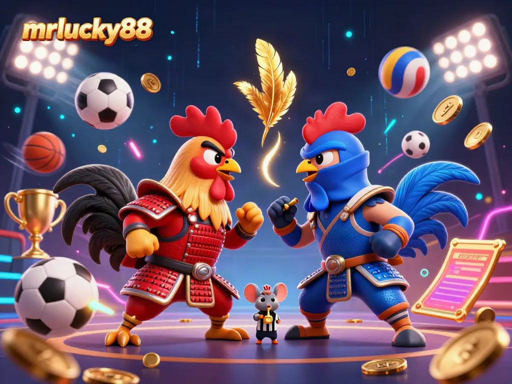 Experience thrilling mrlucky88 games with dynamic action between cartoon fighting roosters.