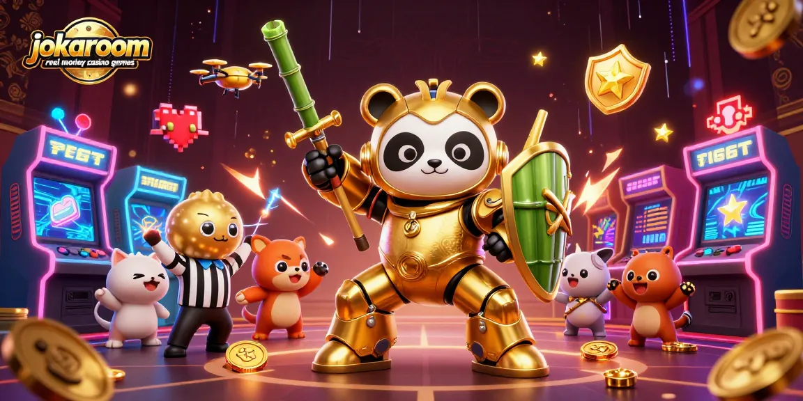 Experience jokaroom real money casino games, with vibrant animated characters and energetic casino elements in a lively scene.