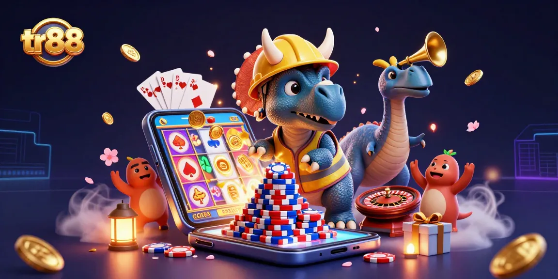 Engage in exhilarating gambling action with tr88 in this vibrant 3D illustration featuring dynamic casino elements.