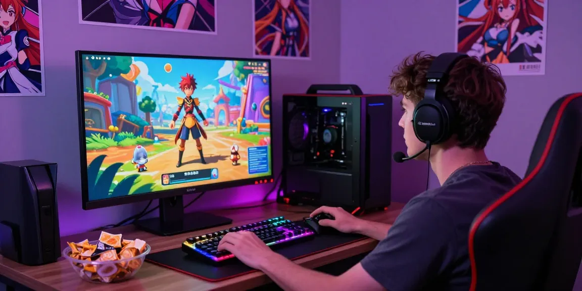 Player experiencing an ecchi simulator in a vibrant gaming room with engaging graphics.