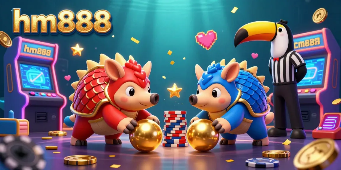 Competitive pangolins rolling poker chips in an action-packed scene at hm888 casino.