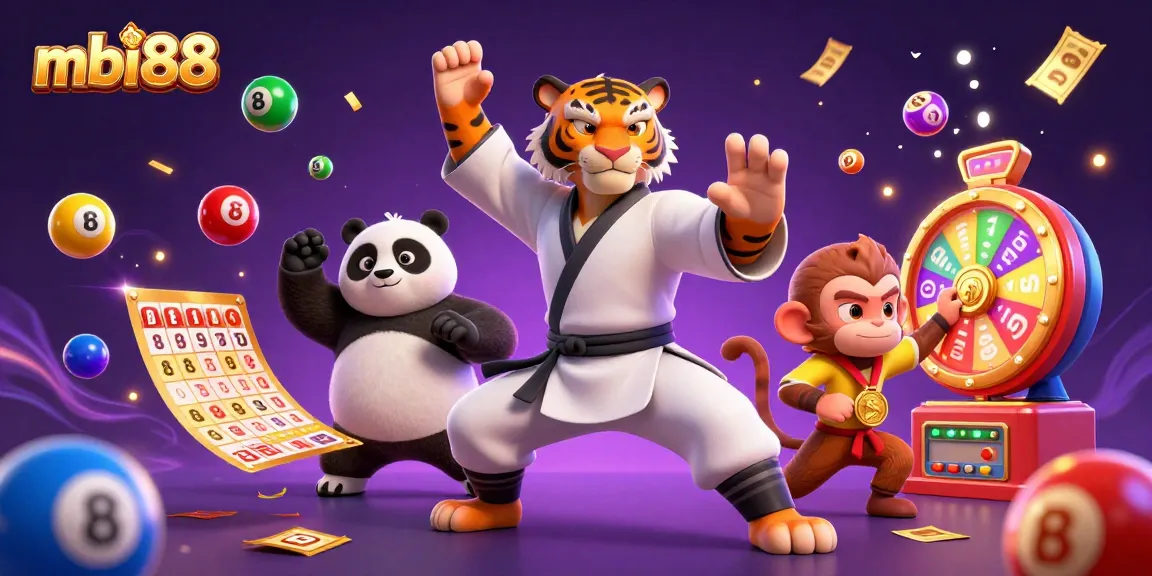Experience thrilling moments with mbi88 as a kung fu tiger and panda disciple celebrate their wins.