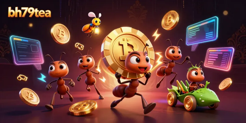 Engage in thrilling gameplay at bh79tea while ants carry a giant poker chip in a casino heist.