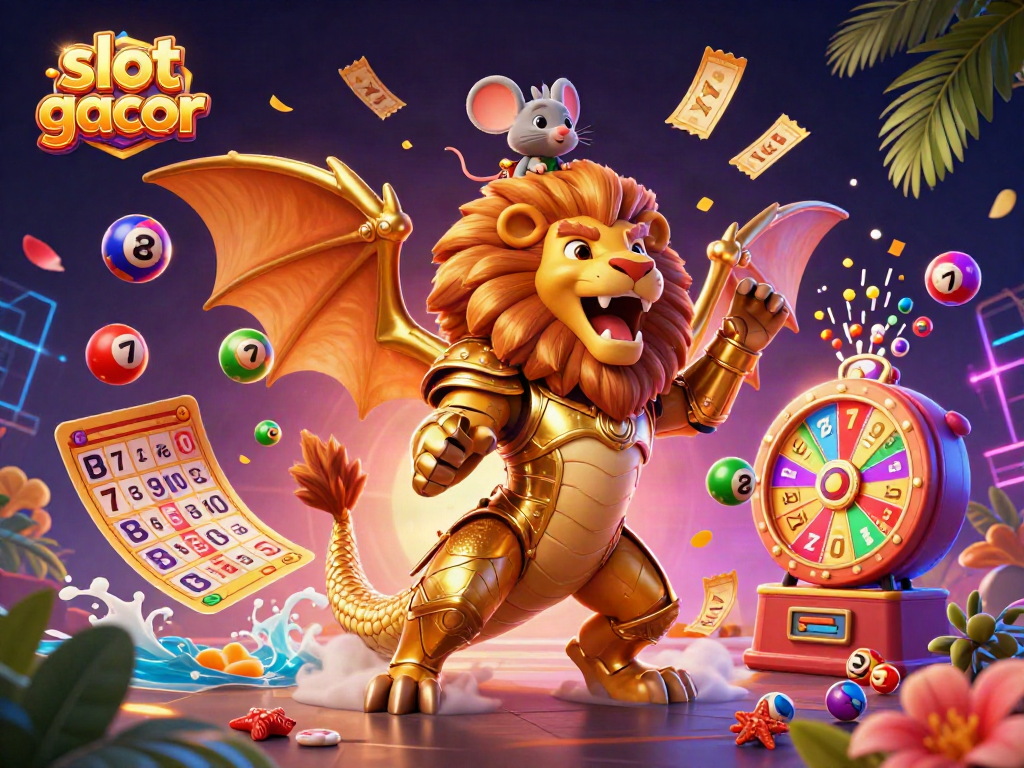 Experience the thrill of slot gacor with this vibrant 3D casino scene featuring dynamic game elements and lively characters.