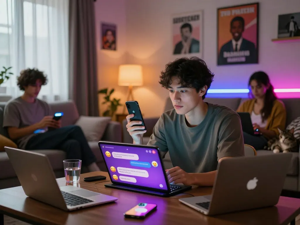 Engaging in ai sex chat with a chatbot in a cozy digital environment