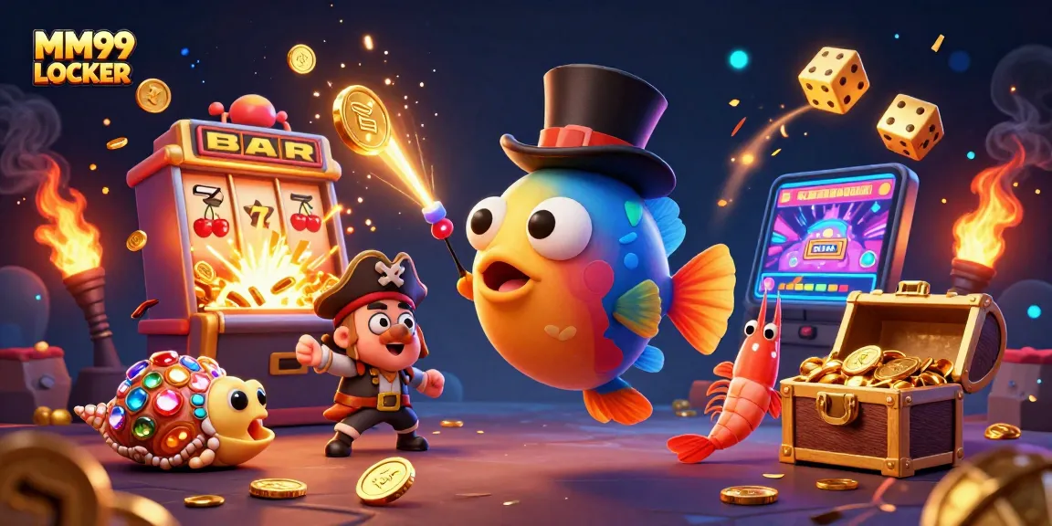 Experience jackpot excitement at MM99 LOCKER with 3D characters attracting coins amidst dazzling casino elements.